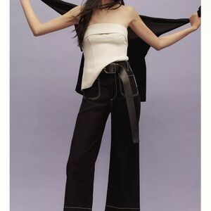 Maeve Cropped wide-leg pants . Contrast stitch edition